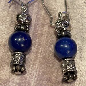 Blue Beaded Rose Earrings
